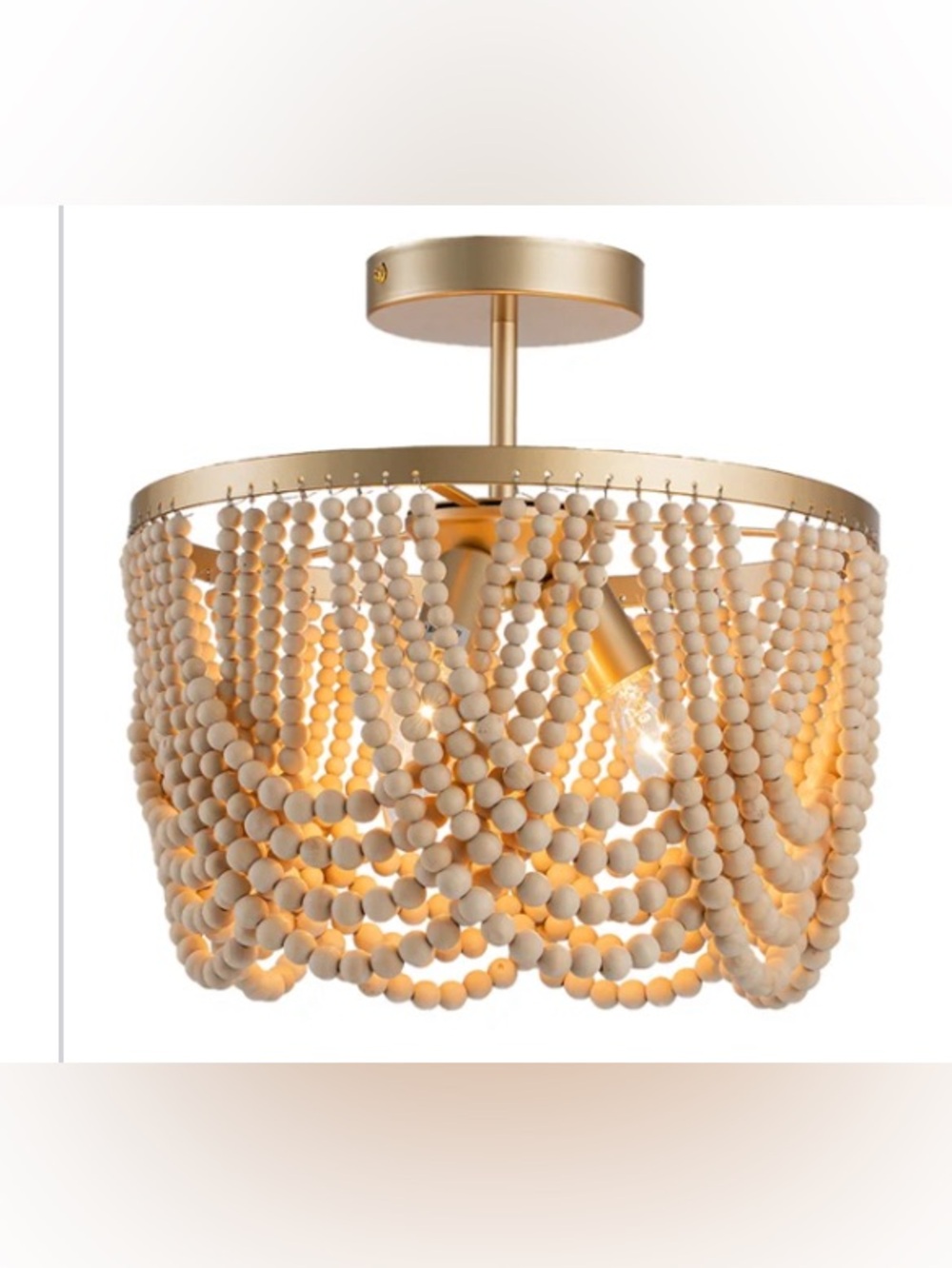 Bungalow Rose Natural Wood Beaded Flush Mount Light - White Beads